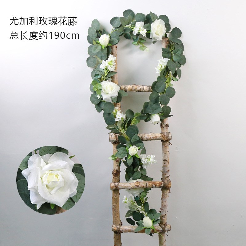速发玫瑰花藤壁挂假花藤条空调管装饰遮挡室内吊顶塑料花绢花藤蔓