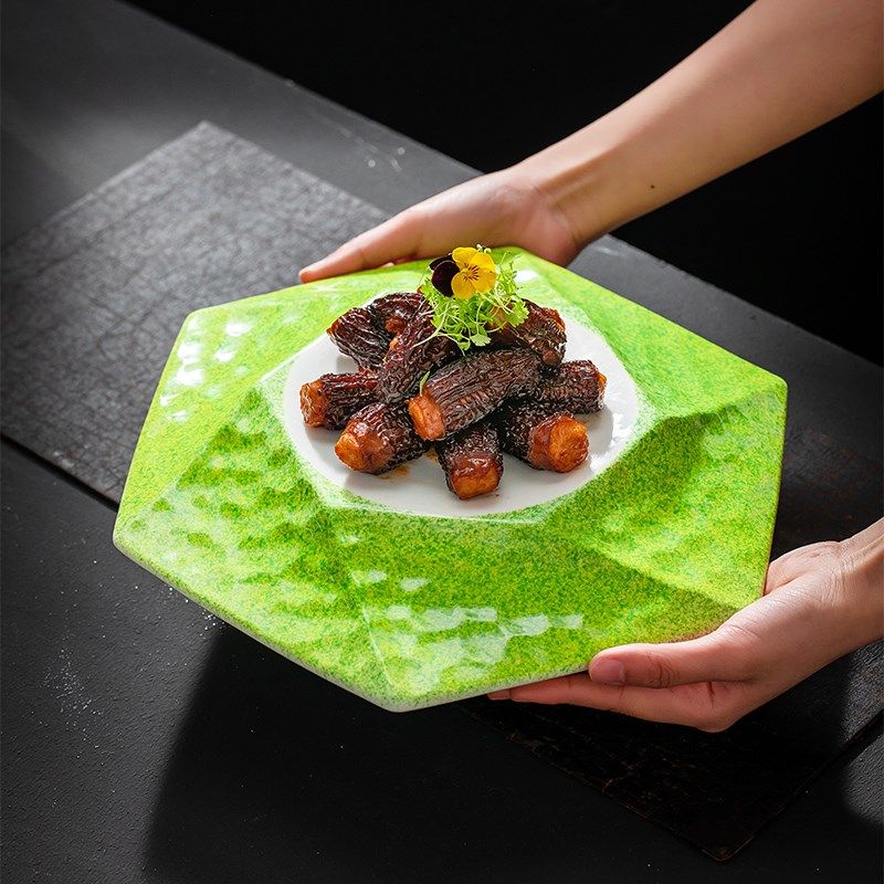 速发形尚陶瓷六边合冷菜盘饭店创意分子料理点心特色融时凉菜明档
