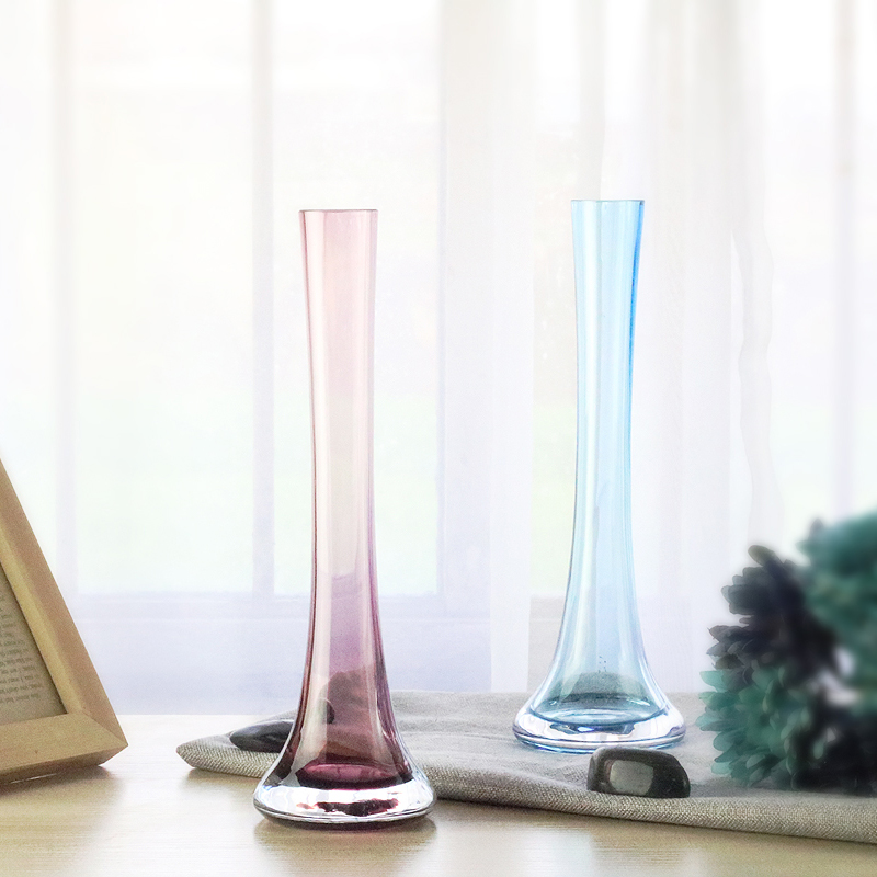 速发花瓶玻璃透明干花小清新文艺简约小式欧口花厅摆设彩色插客瓶