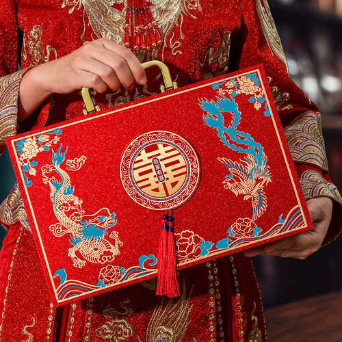 速发彩礼钱盒子订婚礼金盒聘礼现金2聘24彩礼盒彩礼箱提亲100金结