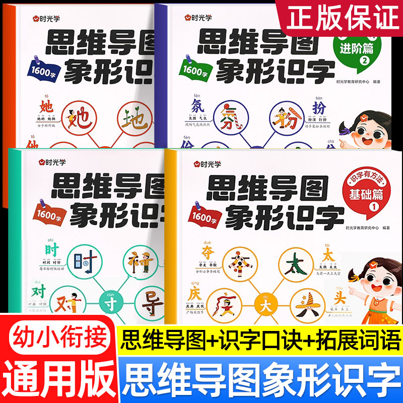 时光学思维导图象形识字基础进阶篇全套幼儿认字识字书象形1600字幼儿园大班学前班宝宝早教启蒙书幼小衔接识字教材