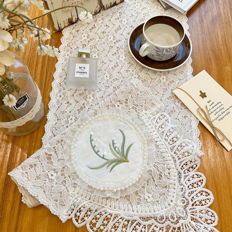 韩式法式田园白色蕾丝双层桌x布桌旗复古流苏装饰巾斗柜盖布茶几