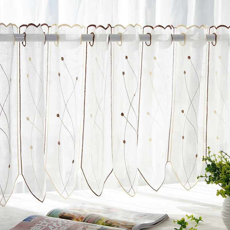 韩式简约水溶蕾丝镂空欧式隔断遮光帘咖啡M帘门帘免打孔半帘厨房