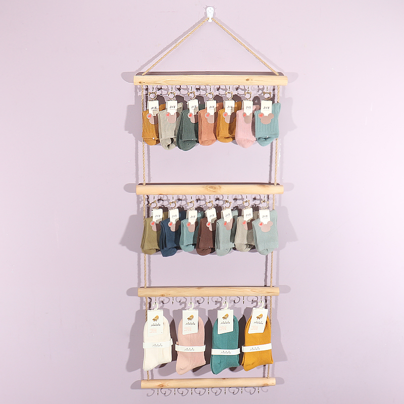 创意袜子展示架上墙挂壁式袜架带夹子挂架M收纳架服装店原木饰品