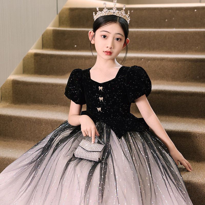 花童婚礼小女孩高端礼服女童公主D裙女孩生日主持人演出服洋装秋