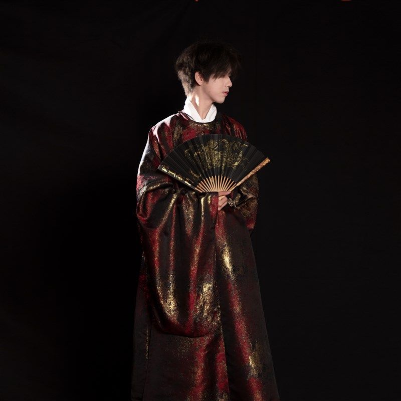惜物国风 明制汉服m圆领男女款织金布油墨感中国风平摆圆领袍-鎏