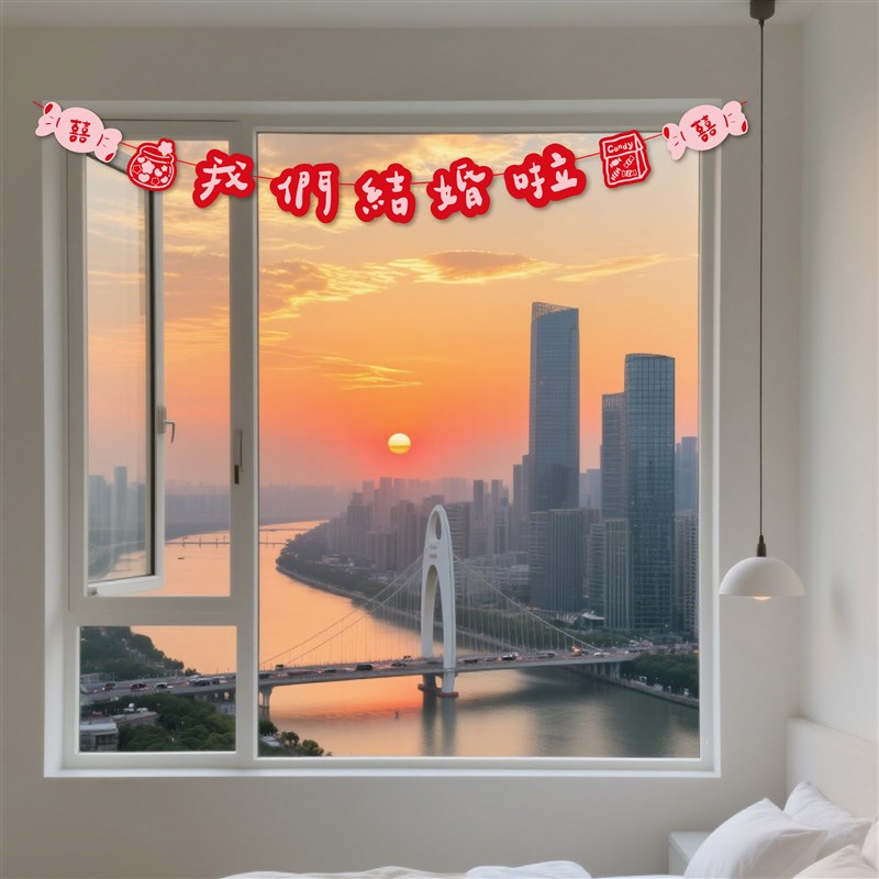结婚布置装饰喜字拉旗新房婚礼B拉花客厅沙发背景墙挂饰挂件套装