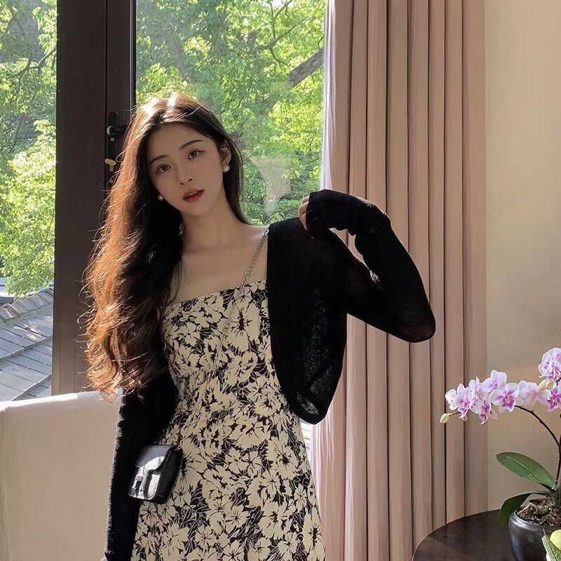 防晒开衫外搭罩衫l上衣女夏季百搭小坎肩镂空披肩薄款黑色针织衫