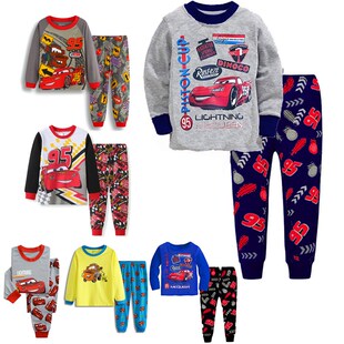 小汽车总动员卡通纯棉睡衣长袖长裤套G装夏薄款空调家居服男童女