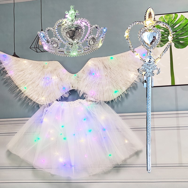 圣诞节儿童天使布艺翅膀女童燕型背饰发光L音乐魔法棒表演女孩玩