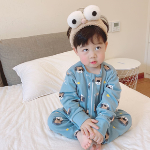 婴儿防惊a跳睡袋春秋儿童防踢被夏季长袖宝宝分腿睡袋纯棉四季通