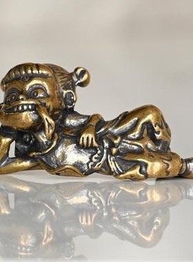 仿古纯铜哪吒e茶宠摆件三太子实心黄铜实心书房镇纸笔办公桌面笔