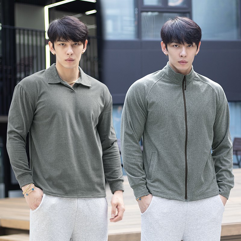 秋冬重磅保暖翻领长袖polvo领打底德绒拉链外套健身t恤修身内搭男