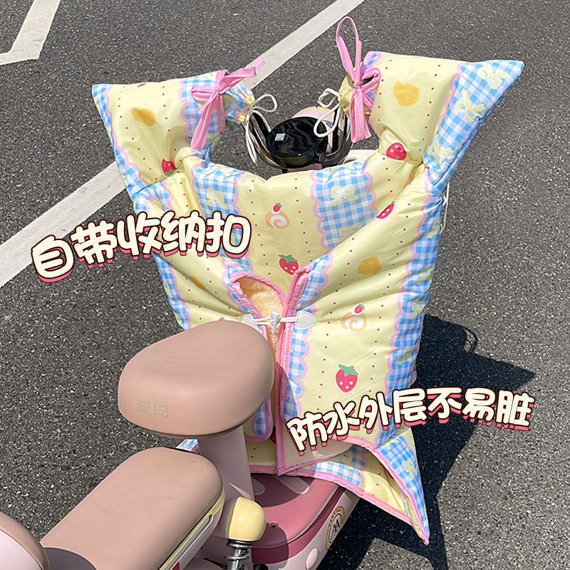 蝴蝶结电动车挡风被冬季加绒加厚防水保暖防K风罩2024新款四季通