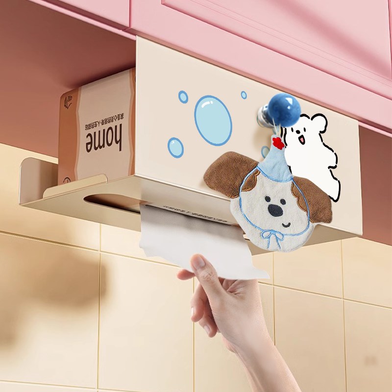 卡通卫生间镜柜下洗脸巾收纳盒壁挂高颜值K置物架倒挂厨房纸巾挂