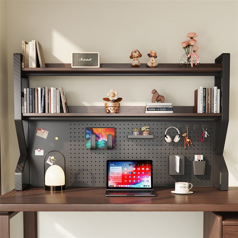 桌面置物架带洞洞板铁艺多层w工位改造收纳架书面办公电脑桌上书