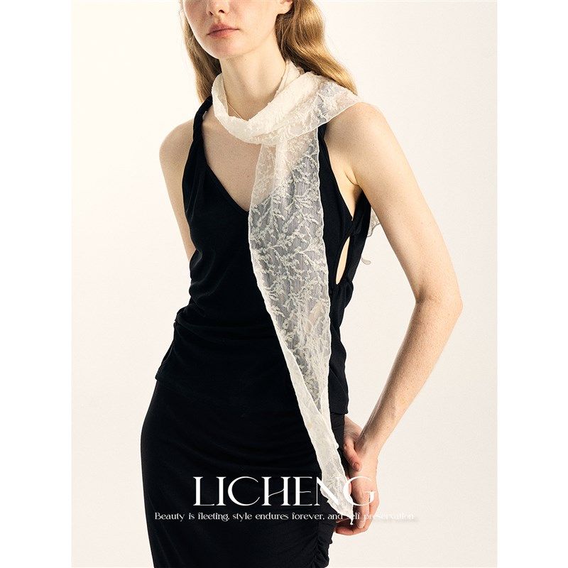 礼诚 提花枝条肌理感蕾丝羊毛围巾女柔软微弹秋冬护Y颈装饰长飘带