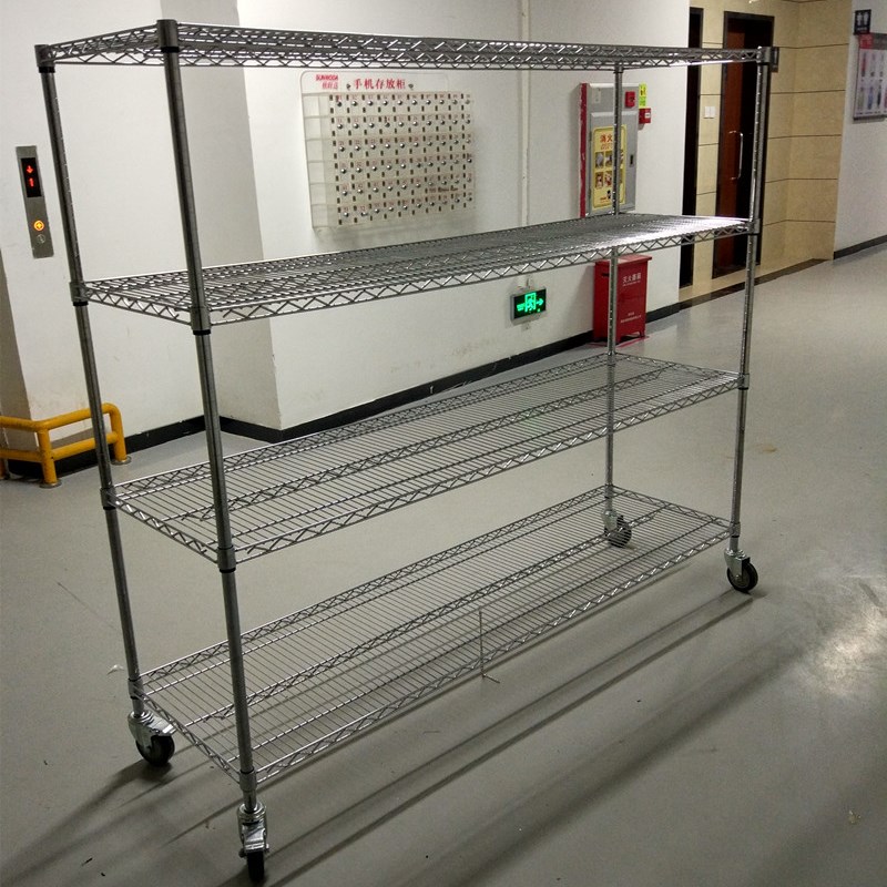 货架不锈钢移动仓库货架带轮w置物架多层防静电物料展示架镀铬铁