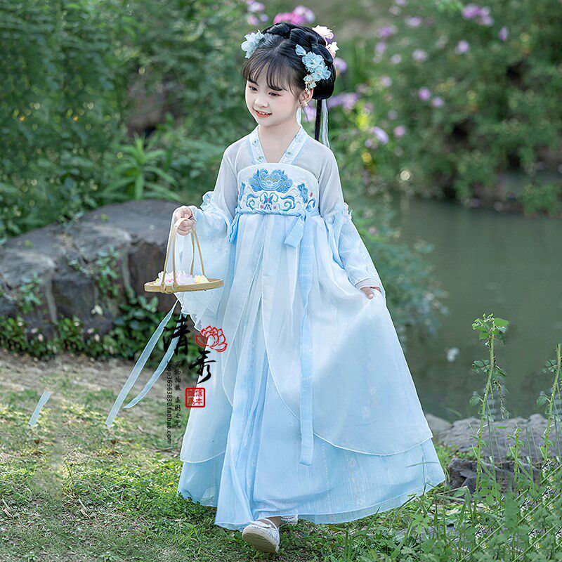 女童汉服江南古风唐装公主连衣裙古筝演出L服儿童古装春季超仙国