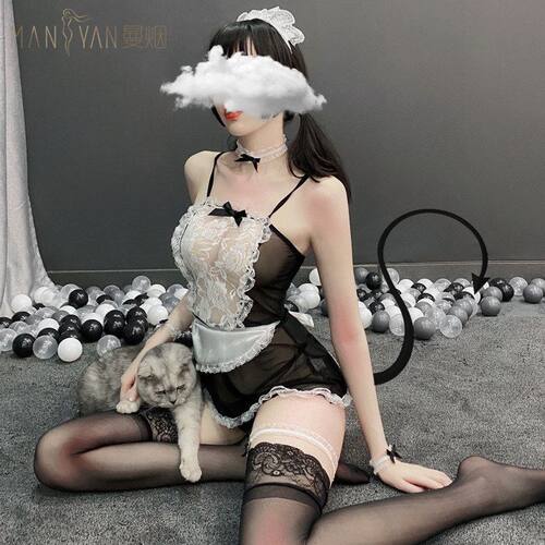 曼烟蕾丝女仆套装性感吊带女佣cos制服情趣内衣1604
