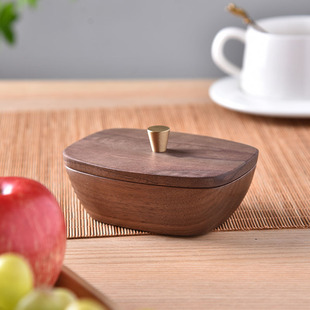北美黑胡桃木棉签盒实木牙签牙线收纳盒家用桌面带盖化妆棉收纳盒