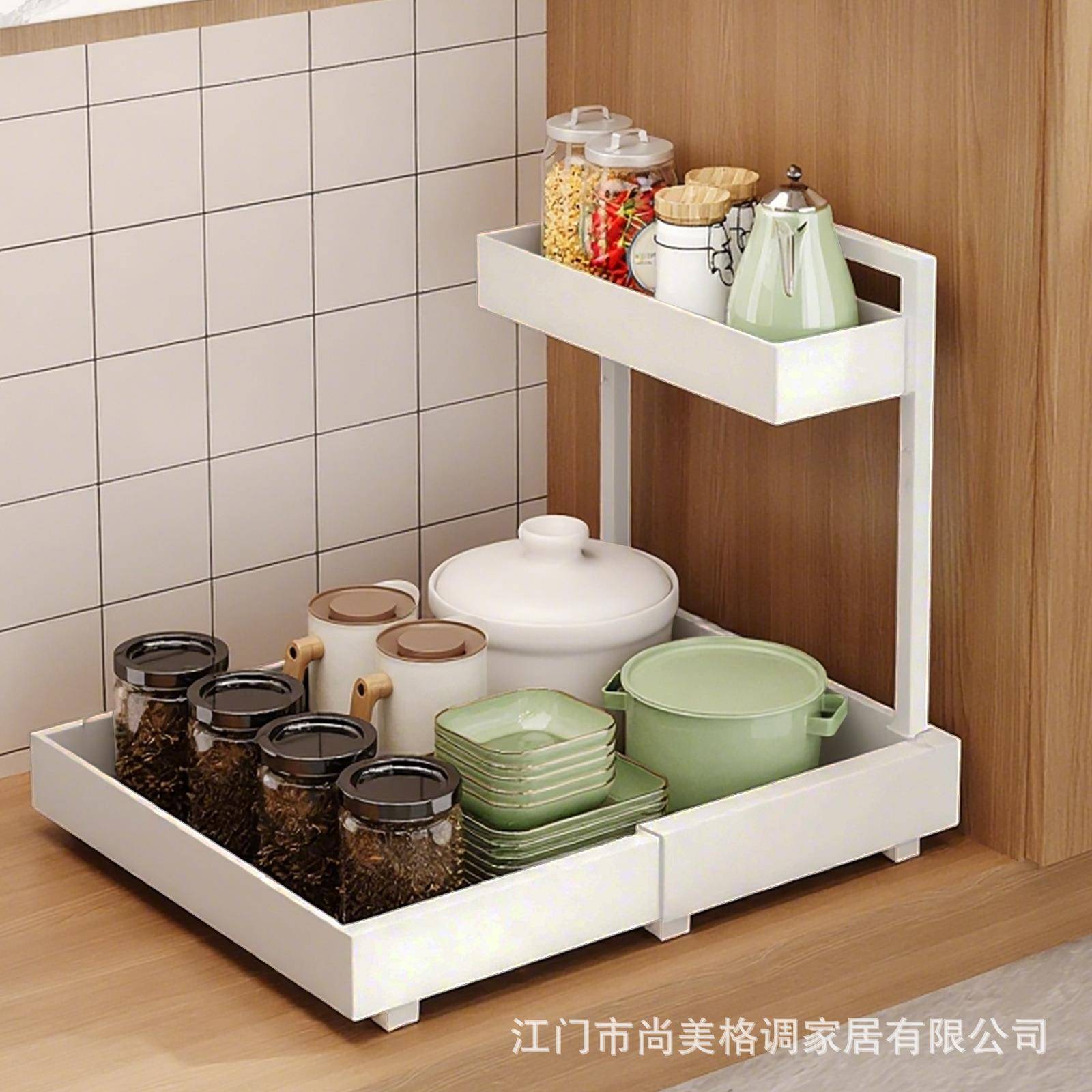 免打孔可伸缩橱柜拉篮下水槽抽屉碗篮深柜厨房抽拉托板盘式置物架