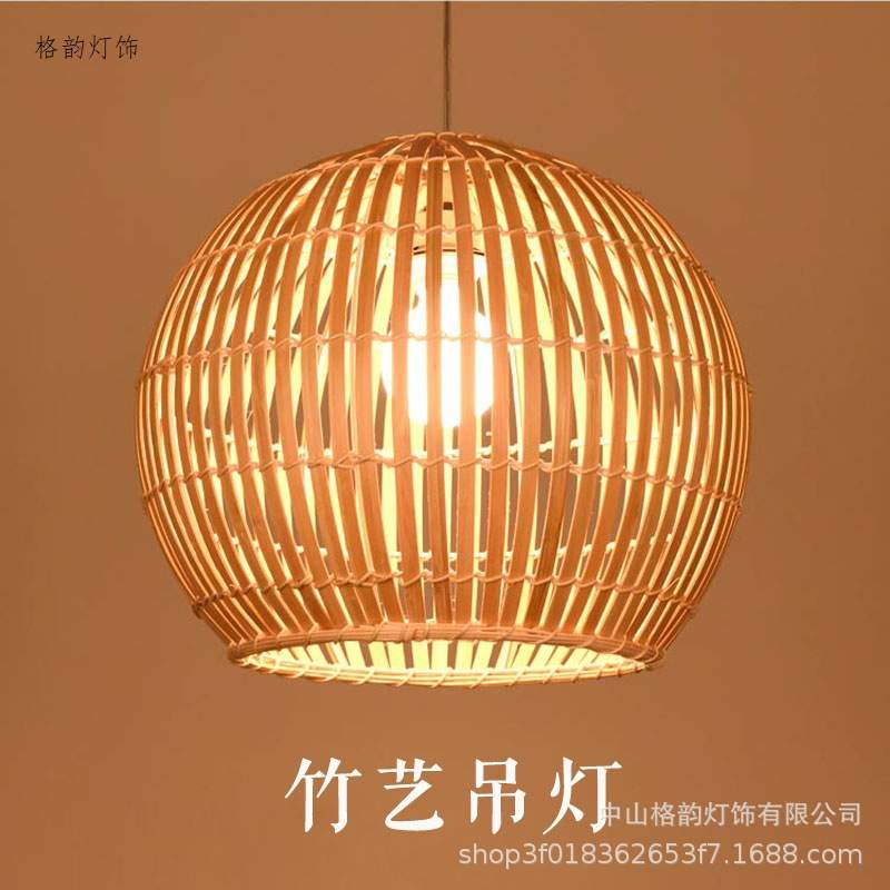 竹编吊灯东南亚风格复古快餐厅过道吧台灯竹艺手工编织店面灯具