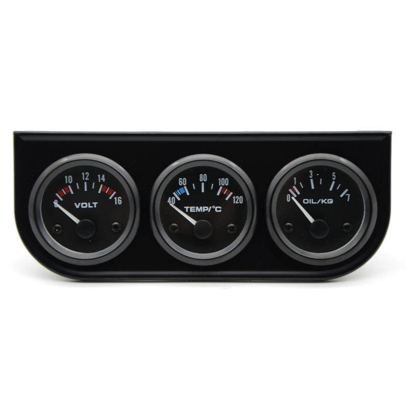 热销2寸52MM改装汽车仪表黑色三联表组合电压水温C油压KG