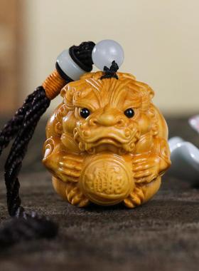 黄杨木财气进宝貔貅手把件球实木雕刻把玩件桌面摆件车载挂件