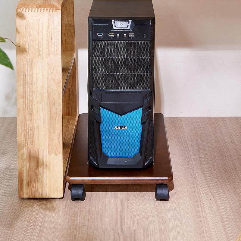 电脑主机托架可移动机箱底座实木胡桃色增高置物架子带刹车免安装