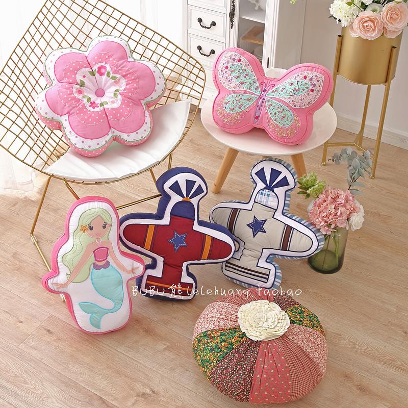 BUBU熊新品出口全棉贴布绣抱枕绗缝布艺特色靠枕含芯卡通儿童靠垫