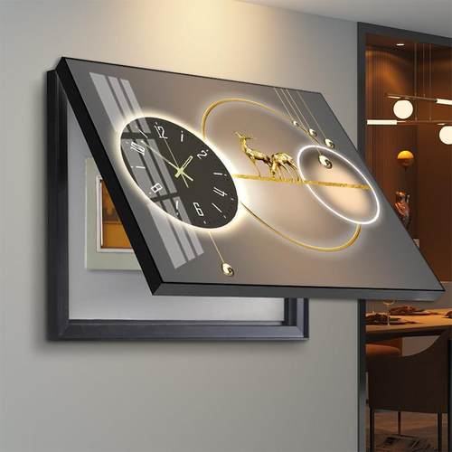 电表箱装饰画带钟表免打孔挂画客厅挂钟电箱遮挡画现代轻奢创意新