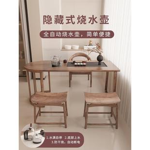 实木茶桌椅组合办公室靠墙桌小户型阳台小型泡茶桌家用茶台 新中式