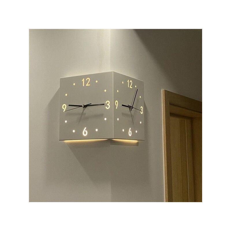 转角钟双面挂钟家用客厅现代简约拐角创意时钟壁灯阳角钟表厂家