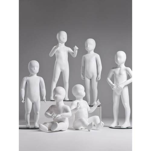 儿童小孩模特道具橱窗展示衣架抽象五官玻璃钢白动态人体童装童模