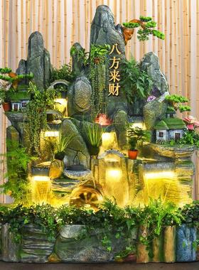 高山流水摆件、财富喷泉、财富景观、客厅阳台、落地式鱼池、风水