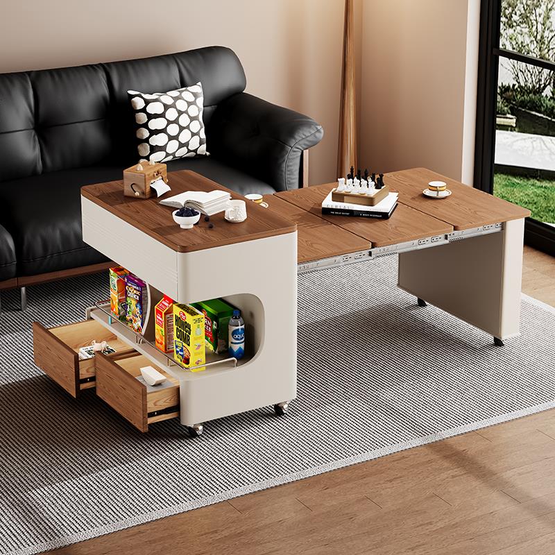 可移动实木伸缩茶几客厅家用小户型沙发边柜现代简约高级感小推车
