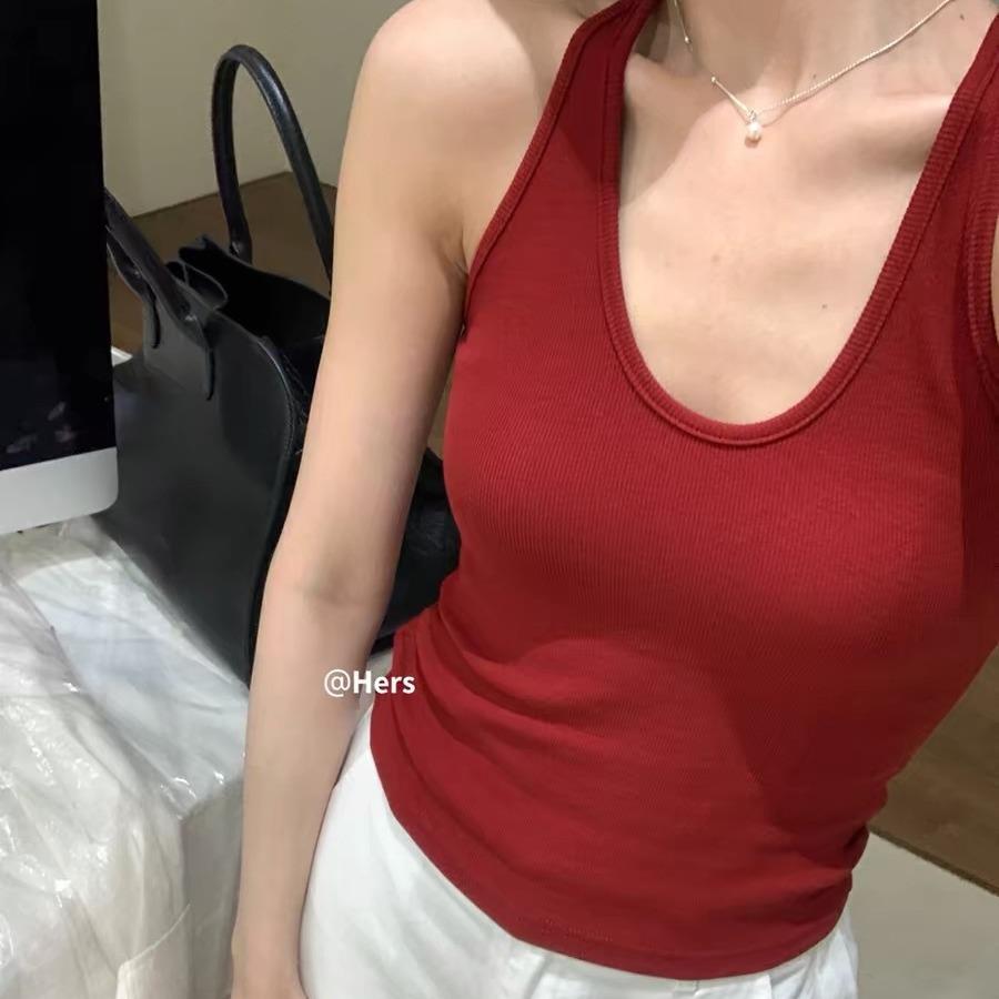 新款直销卡逸黛性感挂脖工字吊带背心女舒适遮副乳螺纹棉女上衣