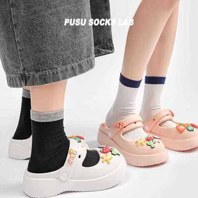 直销新款日系春夏季拼色竖条中筒袜棉质透气薄款抽条女生搭配单鞋