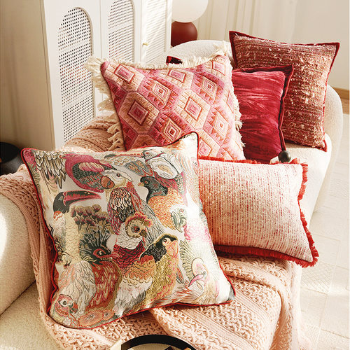 轻奢红色法式抱枕高级复古红色靠枕套靠垫沙发客厅抱枕套飘窗靠枕