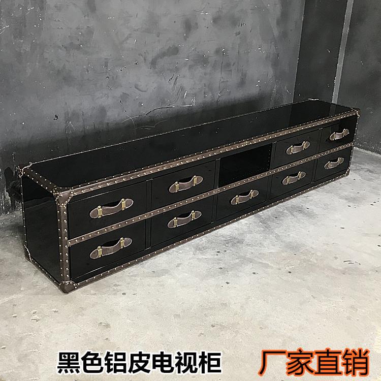 loft美式乡村复古工业风电视柜组合客厅黑色铝皮个性矮柜地柜家居