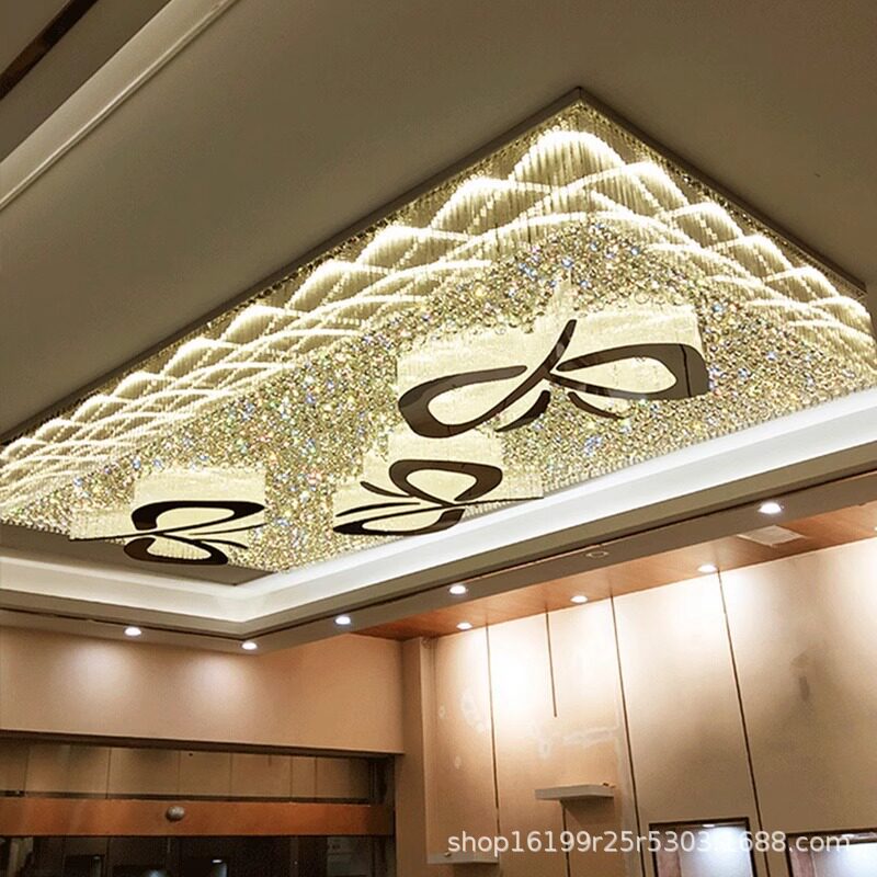 酒店大堂长方形水晶灯豪华饭店餐厅沙盘别墅婚宴厅工程水晶吸顶灯