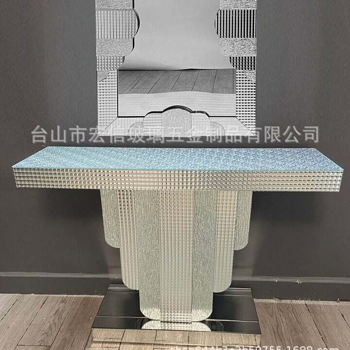 2023新款压花玻璃美式镜面案台玄关置物台客厅玻璃茶几厂直销批发