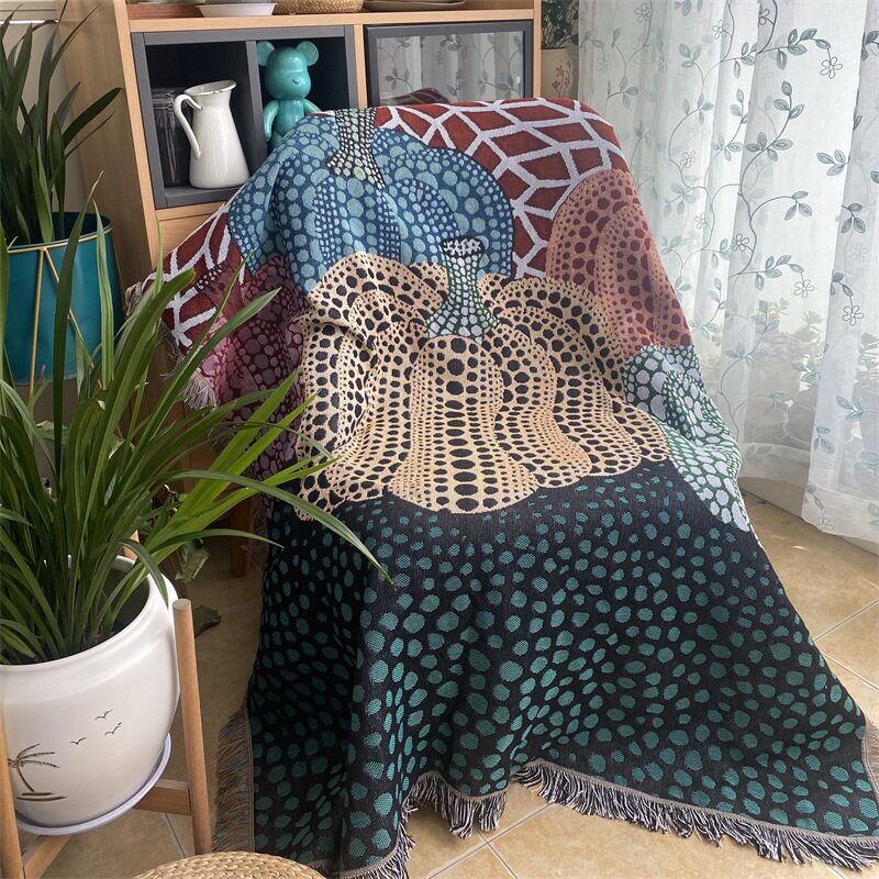 日式草间弥生波点南瓜单人位沙发巾多用途装饰毯子盖布挂布床尾毯