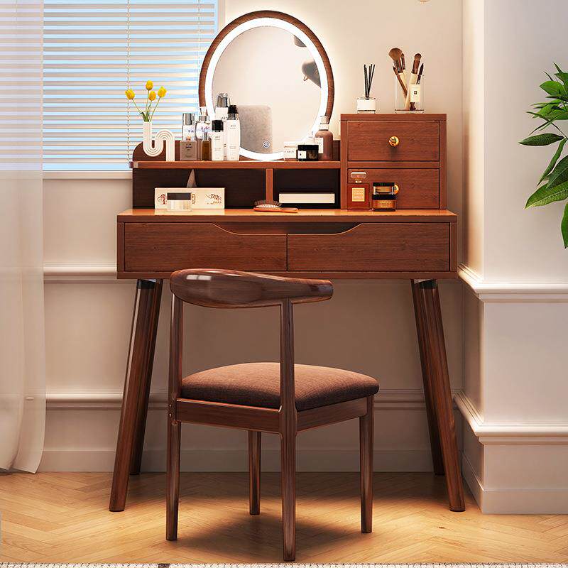化妆桌卧室家用小户型收纳柜一体梳妆台凳子ins风网红日式化妆台