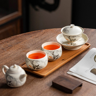 苏打釉萱草莺飞花边盖碗功夫高档茶具茶杯单个三才大号带盖泡茶碗