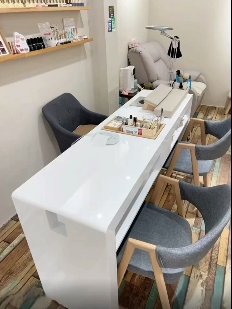 日式美甲桌单双三人位美甲店整装带凹槽配吸尘器网红操作台修甲桌