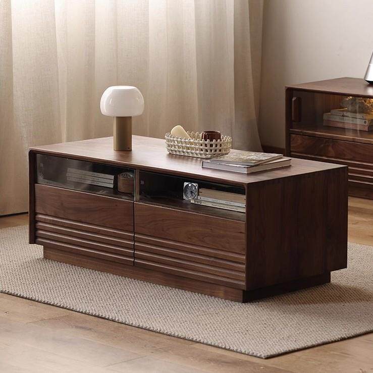 北美黑胡桃木实木茶几简约北欧客厅茶桌家用小户型多功能收纳茶几