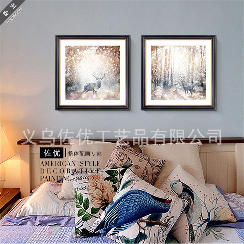 美式客厅沙发装饰画卧室书房过道墙壁画玄关挂画现代简约麋鹿森林图片