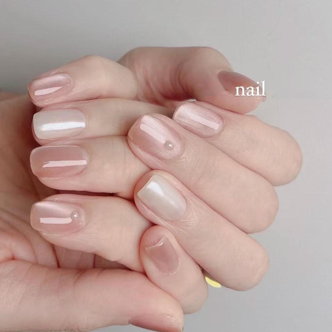 玛丽之吻夏日冰透奶白纯手工穿戴式美甲气质温柔甲小珍珠指甲贴片